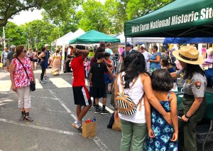 SummerFest in Ridgefield, CT. Street fair setup with merchandise booths.