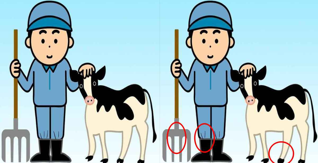 Trois différences se cachent entre ces deux dessins de ferme, et elles sont toutes au même endroit